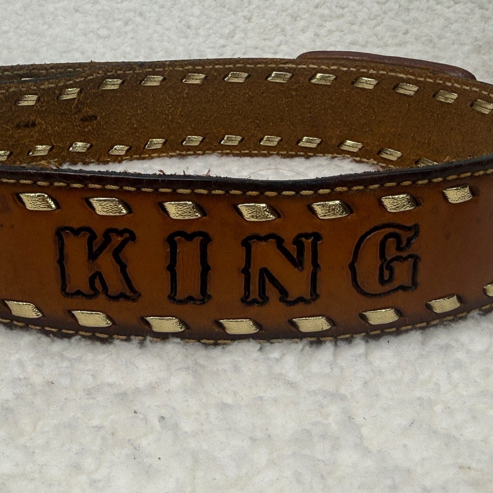 Vintage Hand Tooled Leather Belt Brown Southwestern Sunburst KING Ranch Wear M L - Picture 13 of 13